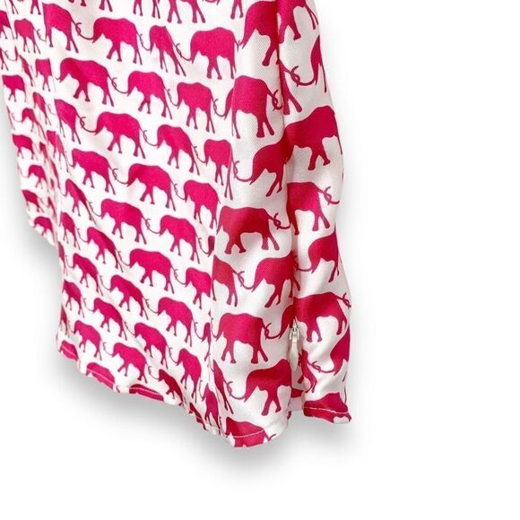 Elizabeth McKay ELIZABETH SHIRT Hot Pink Elephant Print Ruffle Blouse Top Size 0 - Picture 5 of 12